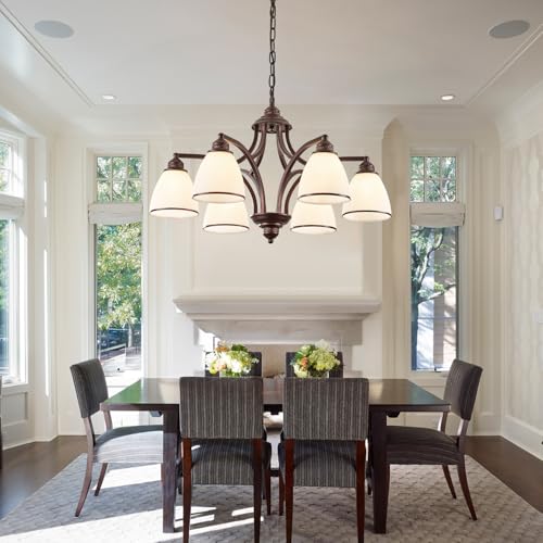 6 Light Oil Rubbed Bronze Farmhouse Chandelier Light Fixture for Kitchen Antique Matte Brown Ceiling Hanging Lamp Adjustable 47" Max Pendant Light for Dining Room Table