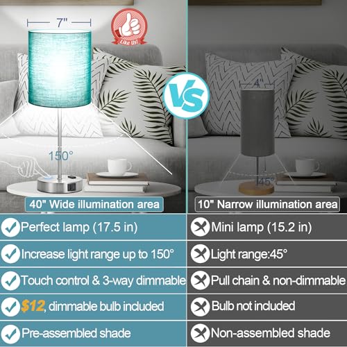 Green Touch Table Lamps Set of 2 with 2 USB & AC Outlet (2 Count)