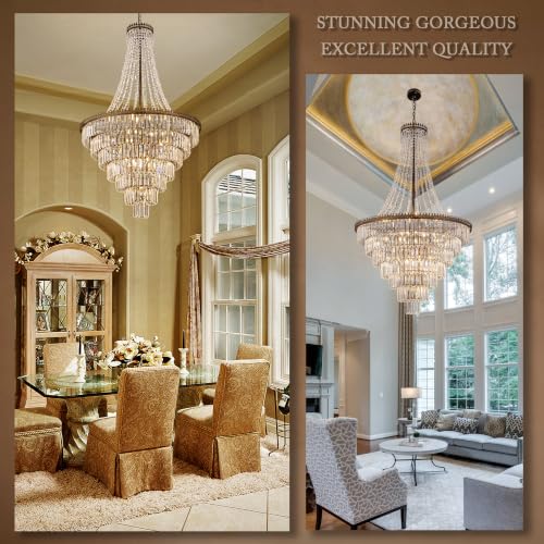 French Empire Crystal Chandelier 34" W Large High Ceiling Chandelier