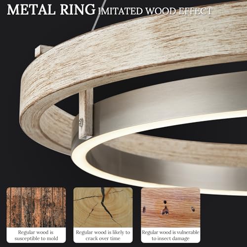 LED Ring Chandelier Weathered Wood Brushed Nickel Chandeliers Dimmable