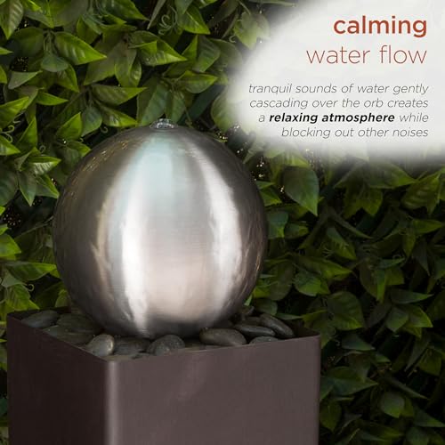 CPS188 Indoor Outdoor Modern Metal Orb Water Floor Fountain with River Rock Stone for Patio