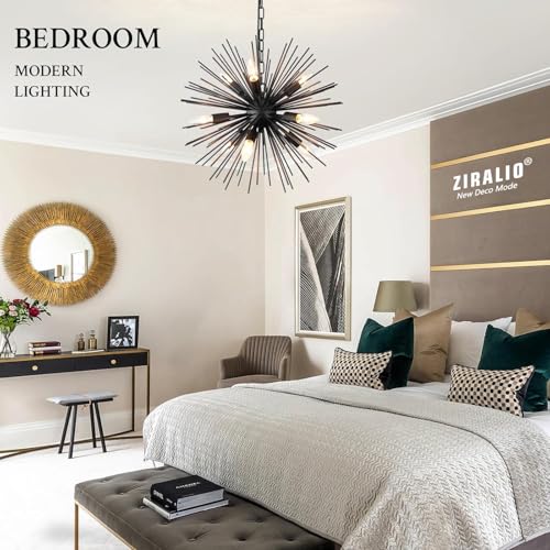 20in 9 Light Black Sputnik Chandelier Vintage Modern Starburst
