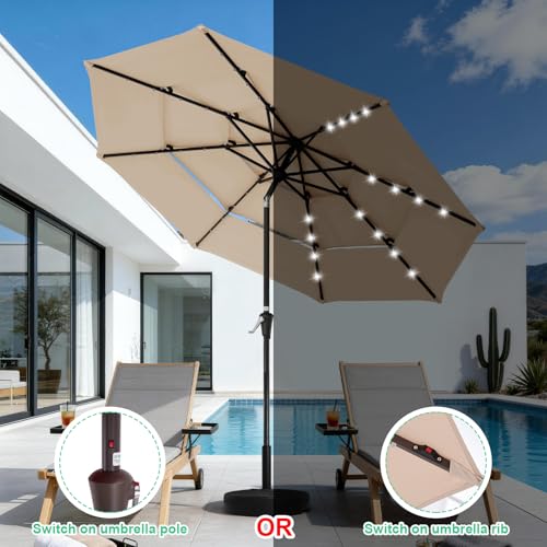 9 ft 3 Tier Outdoor LED Lighted Patio Umbrella w