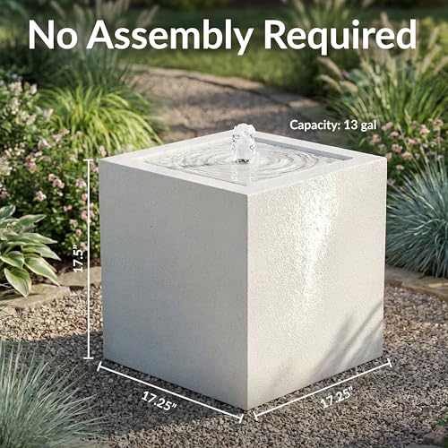 Sunnydaze 17.5" Modern Square Bubbler Fountain with LED Light & Pump