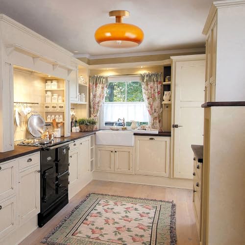 Orange Glass Close to Ceiling Light Fixtures Gold Flush Mount Light