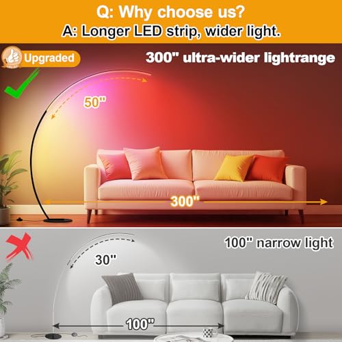 RGB Dimmable Arc Floor Lamps with 3 Color Temperatures