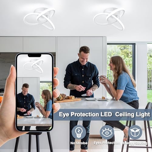 Hallway Light Fixtures 6000K Cool White Modern Led Ceiling Light Fixtures Close to Ceiling Light for Hallway Kitchen Bedroom Bathroom Curved Design Ceiling Lamps