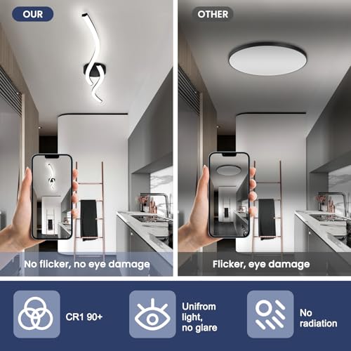 39.37Inch Linear Ceiling Light 6000K Black Modern Ceiling Light Fixture 28W Long Flush Mount Ceiling Lamp for Hallway