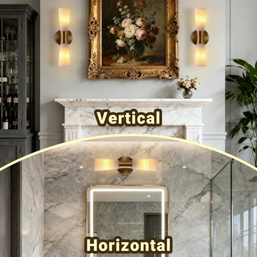 Alabaster Wall Sconces Bathroom Vanity Light Gold 15in 1 Pack