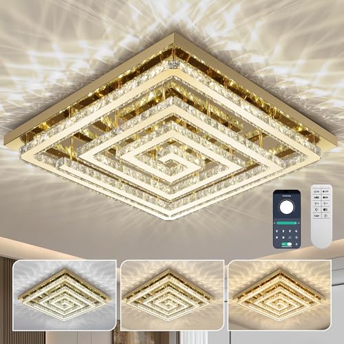43 inch Gold Crystal Chandeliers LED Ceiling Light
