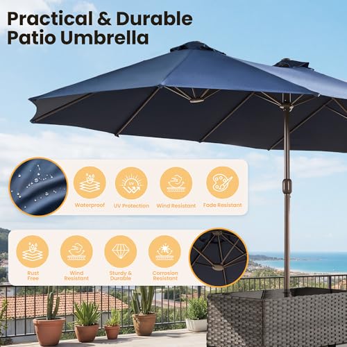 15FT Patio Umbrella With Multicolor Solar Light