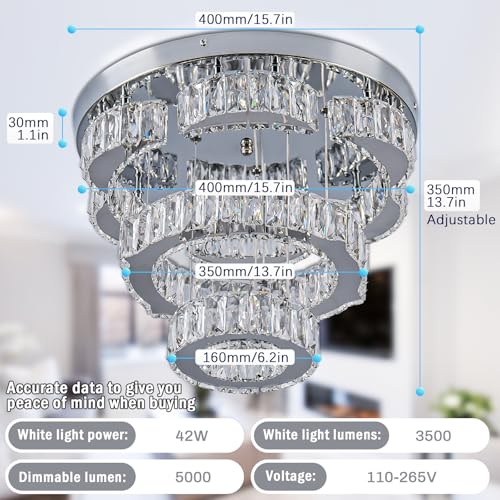 15.7" 2 Ring Flower Crystal Flush Mount Ceiling Light Cool White