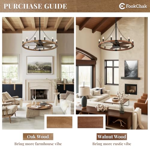 Farmhouse Wagon Wheel Chandelier with Fan 35" Rustic Wood Ceiling Fan Light