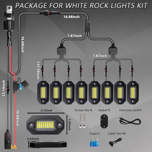 8 Pods Aluminium Pure White LED Rock Lights Full Kit (8 Pods)