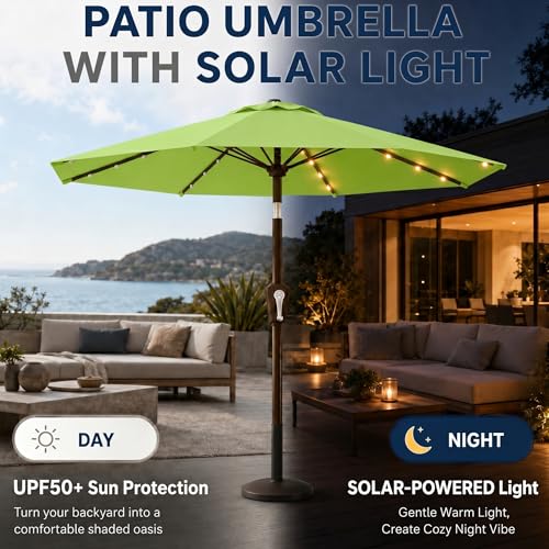 10FT Solar Patio Umbrella with Lights