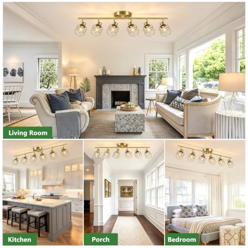 6 Lights Gold Semi Flush Mount Ceiling Light
