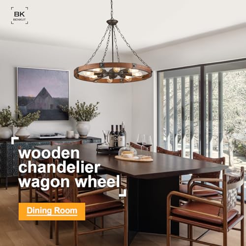 Farmhouse Wagon Wheel Chandelier 31.5" Walnut Rustic Chandeliers 8