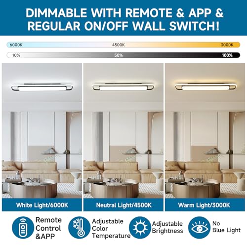 Modern LED Ceiling Light with Remote 39in Flush Mount Light Fixture
