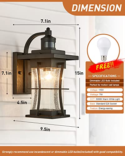 Motion Sensor Outdoor Wall Light Dusk to Dawn Exterior Light Fixtures Waterproof Exterior Sconce Black Porch Lamp Wall Mount Outside Lantern Light for House Front Door Garage
