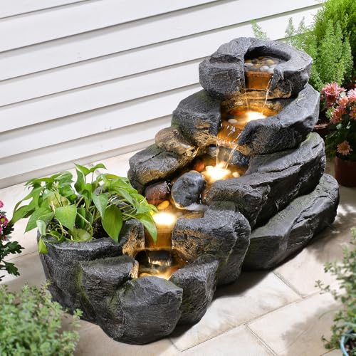 38.2" L Garden Water Fountain Outdoor Waterfall with LED Light