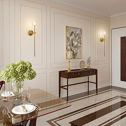 Gold Vintage Crystal Wall Sconce Set of 2 Brushed Brass Wall Lamp (2 Count)
