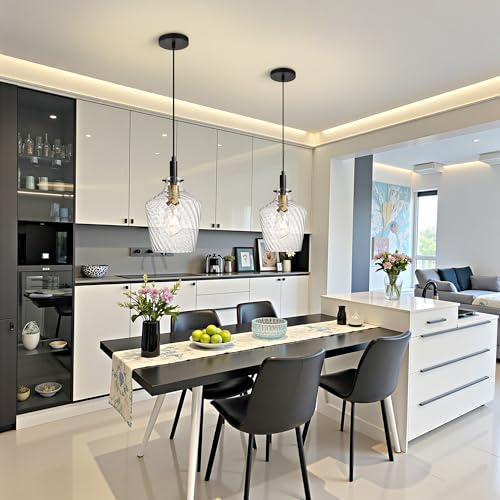 Stripes Clear Glass Pendant Light for Kitchen Island Black Gold 8 Inch