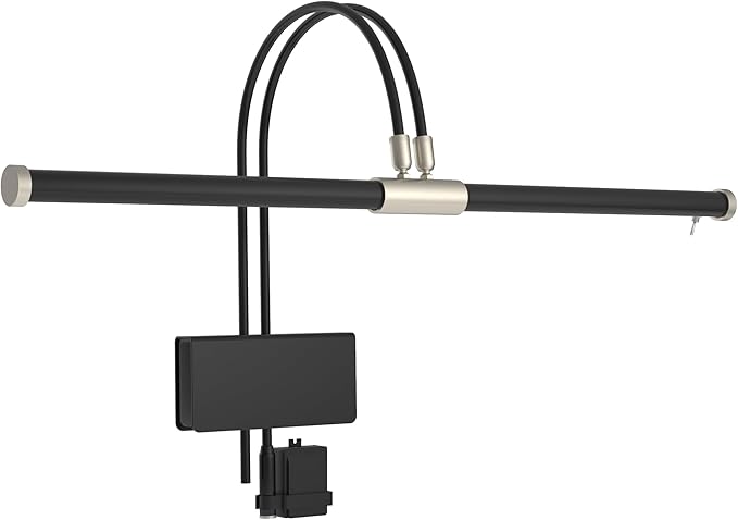 Cocoweb 22" LED Grand Piano Light in Black with Satin Nickel Accents and Dimmer Clip - Adjustable - LED - Bright - Clamps onto Music Boards .75" or Less - Dual Rotating Shades - Dimmable - Aura Lighting