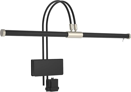 Cocoweb 22" LED Grand Piano Light in Black with Satin Nickel Accents and Dimmer Clip - Adjustable - LED - Bright - Clamps onto Music Boards .75" or Less - Dual Rotating Shades - Dimmable - Aura Lighting