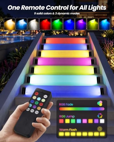 Solar Step Lights Outdoor Waterproof with Remote 8 Pack