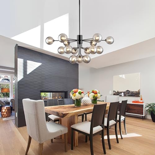 Sputnik Chandelier 15 Lights Smoked Glass Chandelier for Living Room