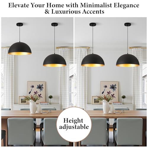 16" Black and Gold Industrial Large Pendant Light Fixtures (2 Count)