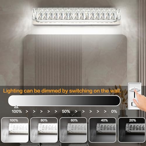 Crystal Vanity Lights for Bathroom 18W LED Bathroom Light Bar Modern Chrome Lighting Fixtures Over Mirror for Bath 22.8 inch