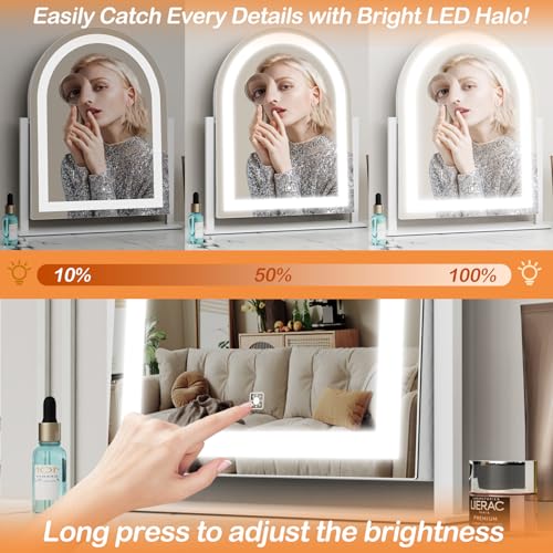 Arched Makeup Vanity Mirror with Lights 17.2" LED Makeup Mirror Detachable 10X Magnification