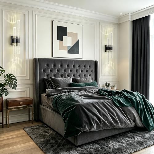 Crystal Wall Sconces Set of Two Black Wall Sconce Hardwired LED Bathroom Vanity Light Fixtures 21.25in 4000K Vertical and Horizontal Wall Mounted Sconces for Bedroom (2 Count)