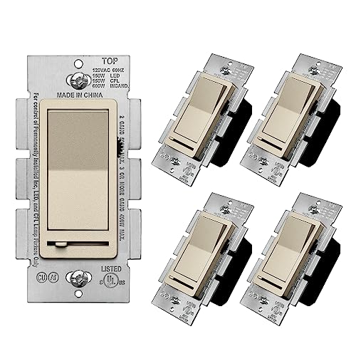5PK Matte Champagne Gold Dimmer Light Switch (5 Count)