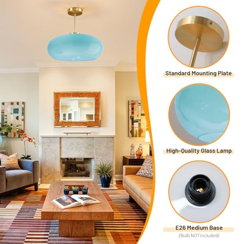 Blue Semi Mount Ceiling Light Fixtures Hallway 15.7″Round Dome Shade