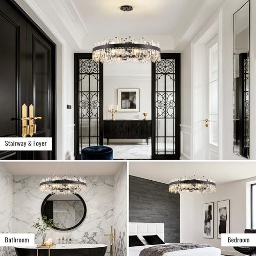 Modern Crystal Chandelier Farmhouse Black Round 2