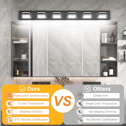 48inch Black Bathroom Vanity Light with 5 Color Temperatures