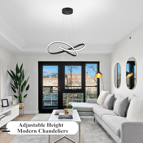 LED Chandelier Modern Pendant Light Contemporary Chandelier Ring Light Fixture Black with 3000K
