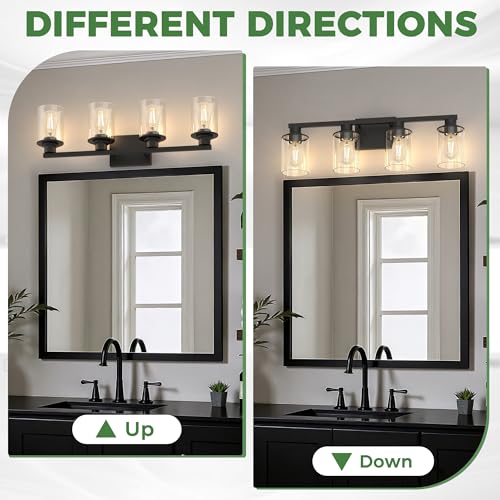 4 Light Black Bathroom Vanity Light Fixture with 4 Bulbs