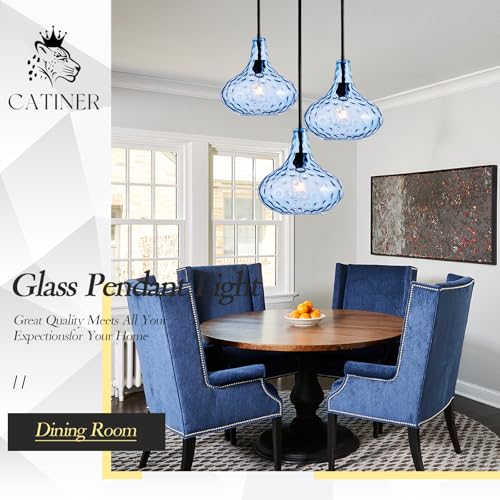 11" Blue Hammered Glass Pendant Light
