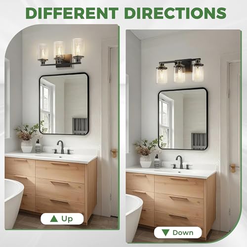 20 Inch 3 Light Black with Gold Trim Bathroom Light Fixture