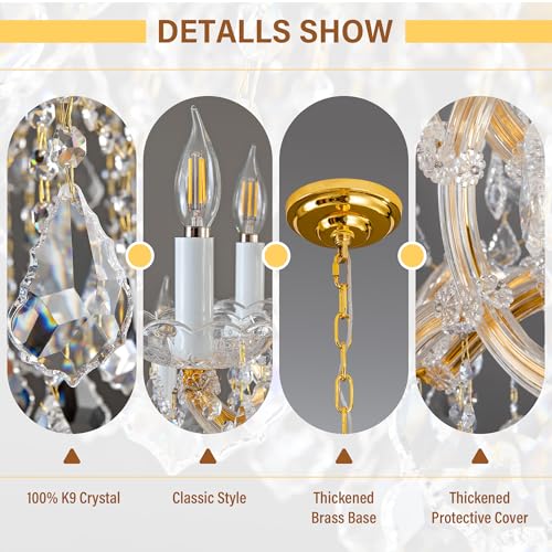 Large Gold Crystal Chandelier Light Fixtures