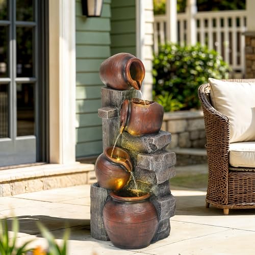 AUTODAYA 31.5" H Outdoor Water Fountain with LED Lights