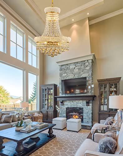 10 Lights Gold Finish Empire Crystal Chandelier Lighting for Dining Room Living Room Foyer Hallway Bedroom Entryway