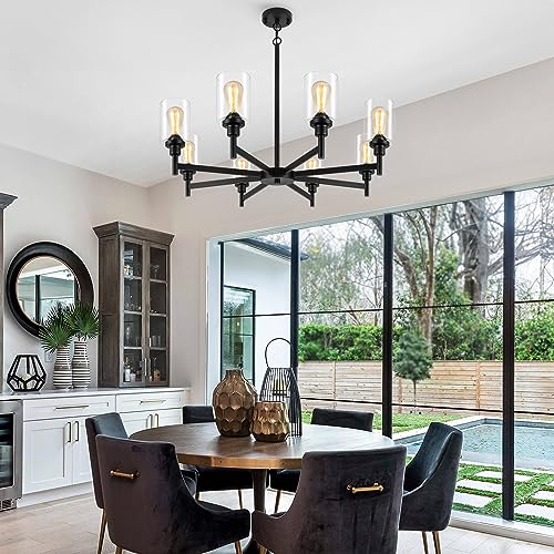 8 Light Black Farmhouse Chandeliers Light Fixture for Dining Room