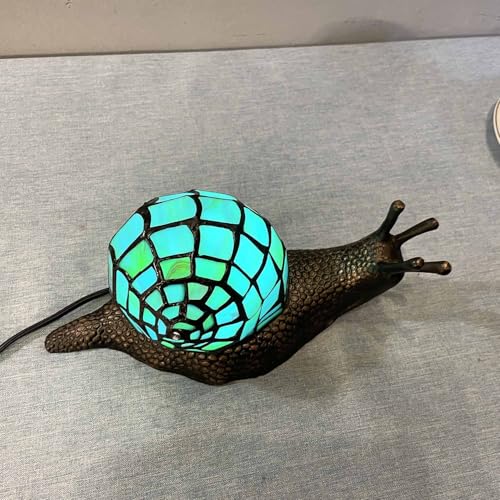 L10975 Cyan Land Snail Tiffany Style Stained Glass Accent Table Lamp