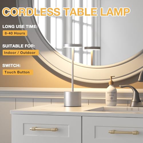 Silver Gray Cordless Lamp Set (2 Count)