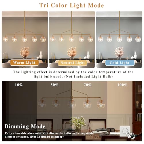 Modern Gold Linear Chandelier 5 Lights Dining Room Chandelier Over Table