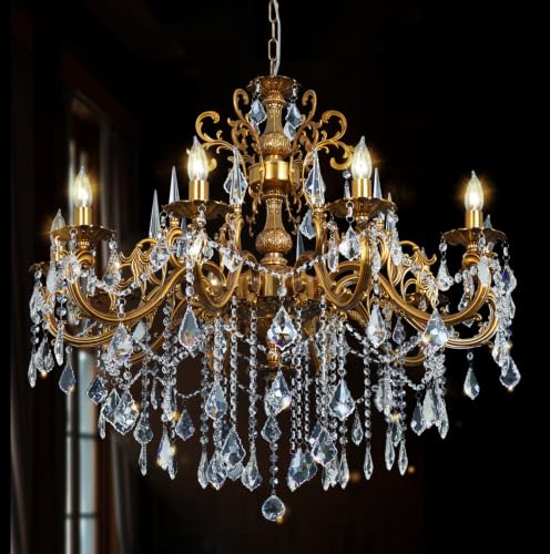 Antique Bronze Crystal Chandelier Large 36.4" Luxury Antique Gold Fixture